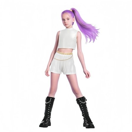 2025 Demon Hunter K-Pop Kostume | Halloween Cosplay Kostume til Piger (Kun top og shorts)