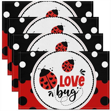 Søde Mariehøne Dækkeservietter 30x45 cm Sæt med 4 Kawaii Vilde Dyr Dækkeservietter Tegneserie Mariehøns Bordmåtter til Børn Teenagere Voksne Mode 