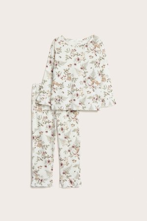 Newbie | Kukkakuvioinen röyhelösomisteinen pyjama | Luonnonvalkoinen