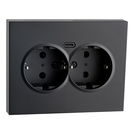 SG Dobbel Stikkontakt Innfelt m/USB-C 1,5 Sort