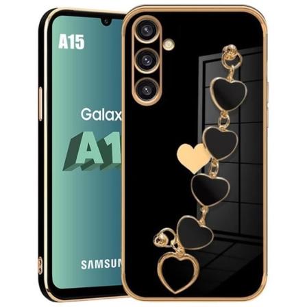 Armbåndscover til Samsung Galaxy A25 5G - Stødsikker silikone med hjertemønster armbånd - sort Svart