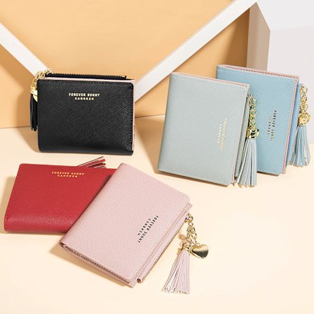 Rosa Liten Slank Bifold Lommebok for Kvinner med Glidelåslomme for Mynter