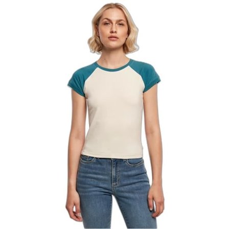 Naisten baseball T-paita - URBAN CLASSICS - Luomuvilla - Valkoinen/kanerva - S - Lyhyt hihainen