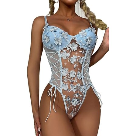 1 Stk (Lyseblå) Kvinders Bodysuit Toppe Blonder Babydoll Underundertøj