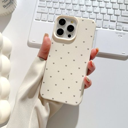 Fodral för iPhone16 helskärm kärlek enkel godis prickig imitation lädertextur