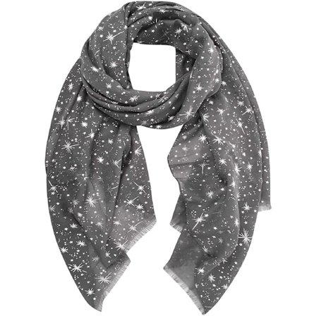 Jenteskjerf Kvinne Elegant Svart Sjal Stole Gjennomsiktig Chiffon Hårskjerf Med Stjerne- og Månetrykk Bronse og Sølvtrykk 70*180cm