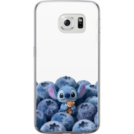 Kompatibelt Mobildeksel til Samsung Samsung Galaxy S6 edge Søt blå karakter blant blåbær med bamse i mykt og lekent illustrasjon