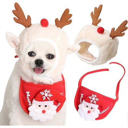 Julhatt för husdjur med bandana, liten till medelstor hund, juldräkt för katt, tomteluva, halsduk, juloutfit för hund, katt, kanin, små djur