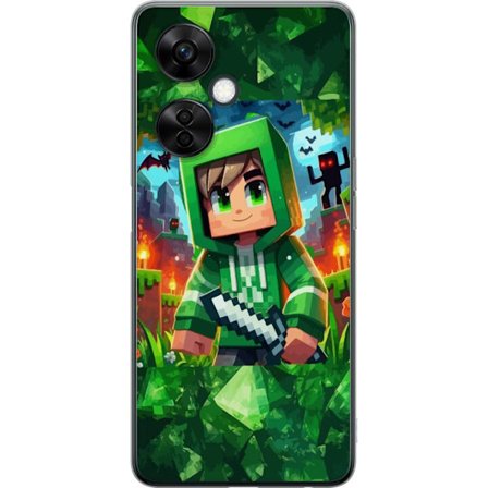 Yhteensopiva Puhelinkuori OnePlus OnePlus Nord CE 3 Lite Minecraft peluri poika vihreä huppari pikseliseikkailu poika miekka Minecraft taidesuunnitte