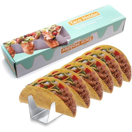 Tacoholder, rustfrit tacoholder i rustfrit stål til ovn, bløde eller hårde tacos, kød eller tortillaholder, taco truck-bakkestilholder, rummer op til 