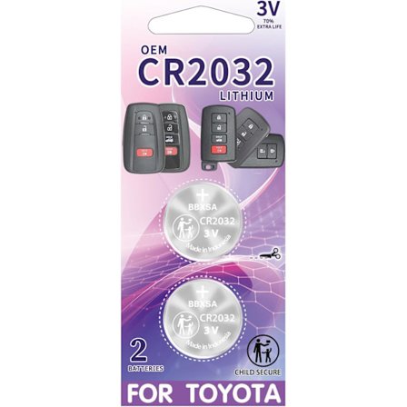 Nøkkelbrikke Batterier for Toyota CR2032 (2-pakning) Erstatning for RAV4 Camry Corolla Highlander Prius Sienna Tacoma Tundra 4Runner Aval