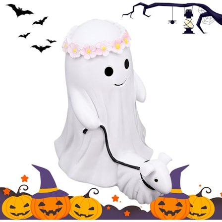 Halloween-haamu kävelevä koirapatsas, hartsi Halloween-haamupatsas koriste, hauska pelottava haamu koiran kanssa Halloween