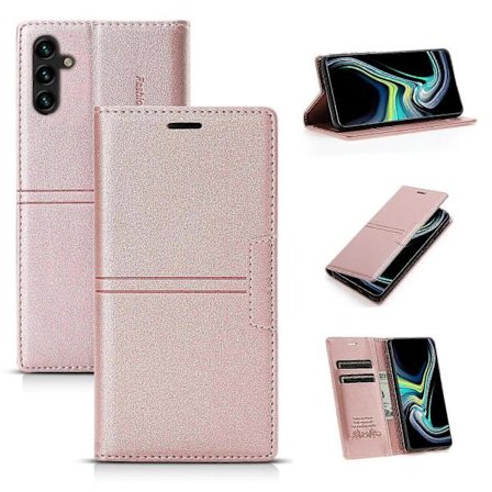 Til Samsung Galaxy A34 5G Støvtæt Magnetisk Automatisk Adsorption Telefon Cover Holder Pung Stil PU Læder Belægning (Pink Guld, Rose Guld)
