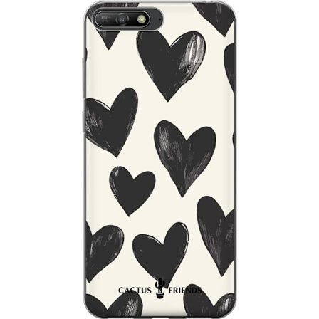 Kompatibel Mobilcover til Huawei Huawei Y6 (2018) Cactus and Friends - Bold Black Love Pattern
