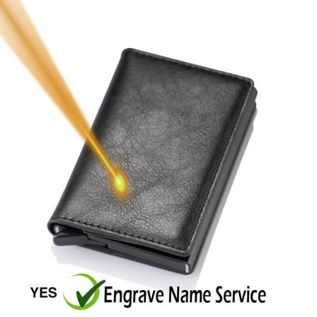 Gravyr Anpassat namn ID Kreditkortshållare Plånböcker Märke Märke Rfid Blockering Magic Läder Smal Miniplånbok Liten Pengaväska Handväska Black(Name 