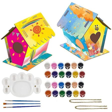 2 kpl:n sarja askartelumaalauksen linnunpönttöjä tytöille ja pojille, lasten tee-se-itse-lintupönttösetti, villi