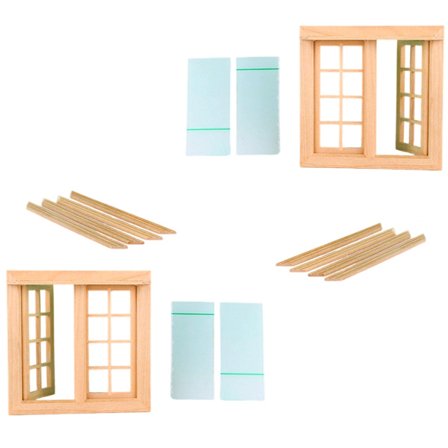 2 stk. Træ Umalet Vindue Håndværkssæt 1/12 Dukkehus Miniature Tilbehør