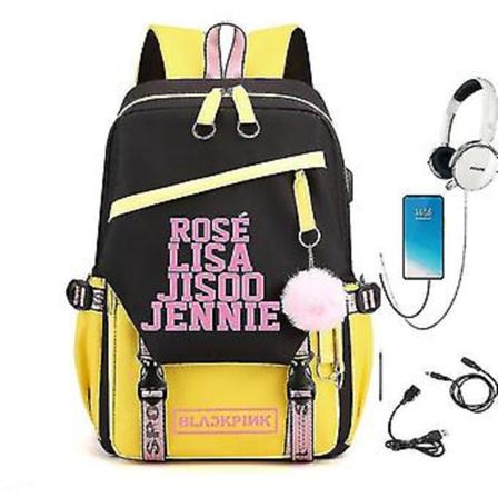 Blackpink Roseanne Park Lisa Kim Ji Soo Rygsæk med Stjerner på Skulderen Koreansk USB-xh (gul 4 personer)