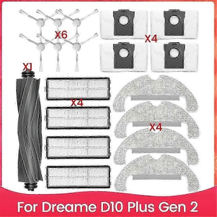 Til Dreame D10 Plus Gen 2 Robotstøvsuger RLD32GD Tilbehør Hovedsidebørste Hepa Filter Moppe C