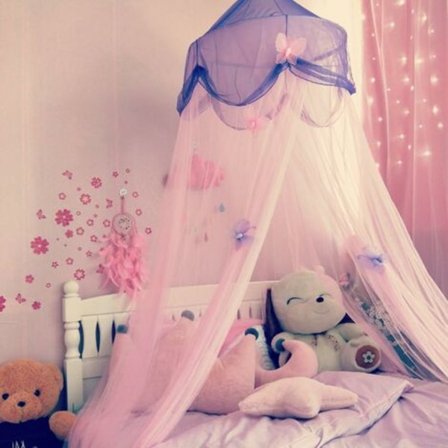 Myggnät för barn, fjärilsformad baldakin, 65*250*1000cm (lila pulver)