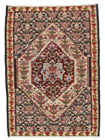 Kilim Senneh Fine Rug Hand Woven 80X108 Brown/Black Persia