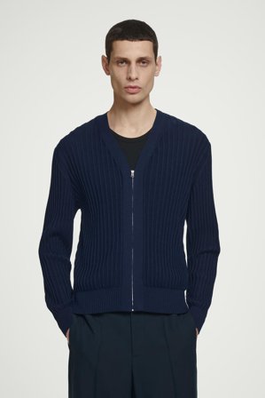 COS Herren Silk-Cotton Zip-Up Cardigan - Blau