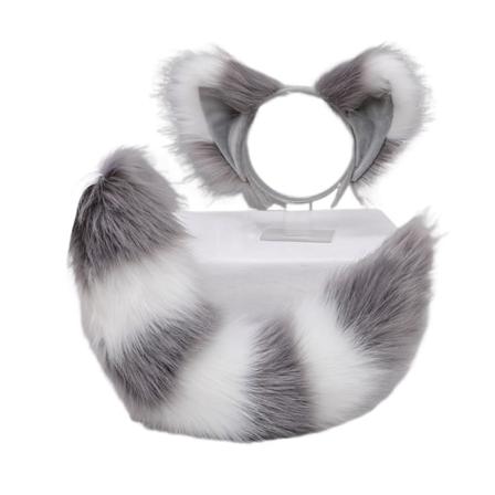 Dam plysch kattöron Svans Cosplay Cosplay Tillbehör Handgjorda Fox Ears Pannband Fox Tail Set grey