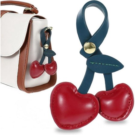 Taskevedhæng - Sødt kirsebærformet vedhæng i læder PU kirsebær taskevedhæng - Til tasker - Velegnet til kvinder og piger
