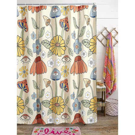 Retro 70-talls dusjforheng Psykedelisk blomstermønster Gule og oransje funky sopp Blomster og øyne Vintage hippie-stil Baderomsdekor(180*180cm)