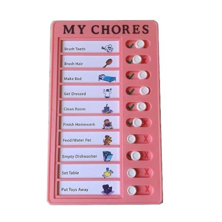 Memo Plast Board sysslor Checklista Board, My Chores Chart Board för barn Barn, List Board med skjutknappar, 1st(rosa)