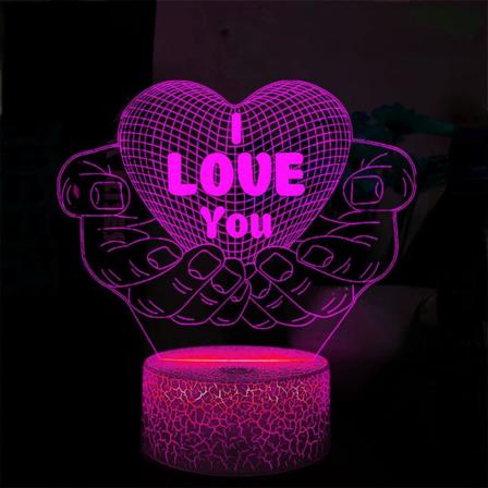 WJ 3D Love Heart nattlys bordlampe optisk illusjon lamper 7 farger skiftende lys LED bordlampe jul hjem kjærlighet bursdag barn dekor leketøy gave