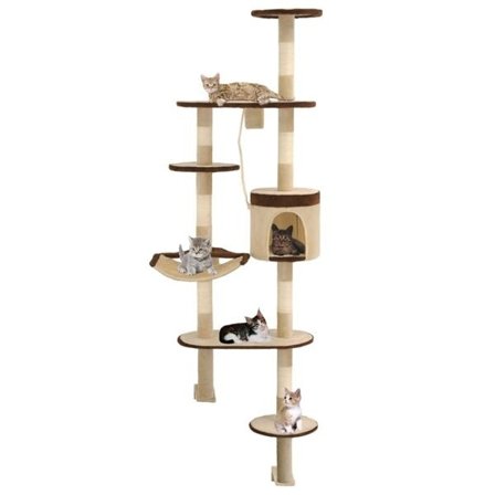vidaXL Katt Klösträd väggmonterat med klöspelare i sisal 194 cm beige & brun