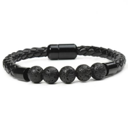 Nyankomst Modepersonlighet Herrarmband med stenpärlor Läderrep Magnetisk snäpparmband Volcanic rock