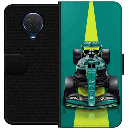 Yhteensopiva Lompakkokotelo Nokia Nokia G20 Aston Martinin Formula 1 -auto vihreässä kilpailumuotoilussa, jossa on moderni studiosentuntma