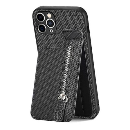 Karbonfiber Vertikal Flip-deksel med glidelås for iPhone 11 Pro