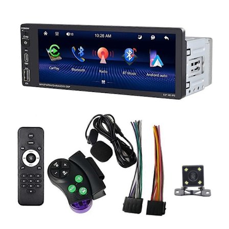 6,9 tommer trådløs Carplay bilstereo Single Din Touchscreen bilradio, Android Auto Bluetooth Mirror Link FM Mic SWC
