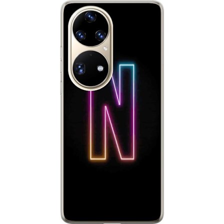 Kompatibelt Mobildeksel til Huawei Huawei P50 Pro Minimalistisk neonbokstav N i fargeskiftende lys mot svart bakgrunn