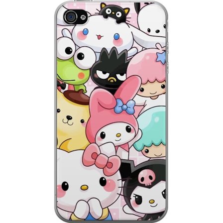 Kompatibelt Mobildeksel til Apple iPhone 4 Tett mønster av søte figurer med store øyne i ulike farger og uttrykk med LABUBU-tekst