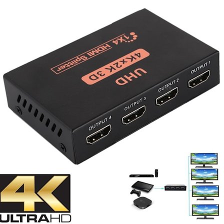 HDMI-splitter 4xHDMI-utgångar 1080P 4K - Svart