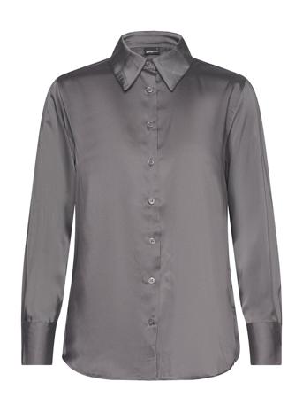 Over D Satin Shirt Langermet Skjorte Grå Gina Tricot*Betinget Tilbud