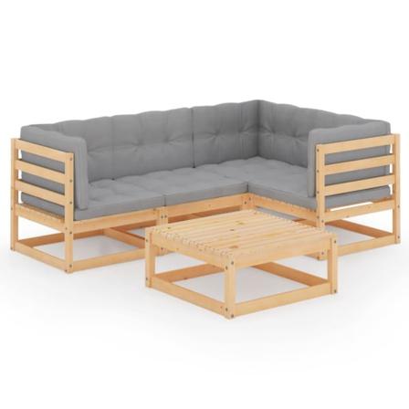 Vidaxl Loungegrupp Med Dynor 5 Delar Massiv Furu Grå