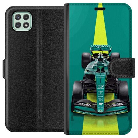 Yhteensopiva Lompakkokotelo Samsung Samsung Galaxy A22 5G Aston Martinin Formula 1 -auto vihreässä kilpailumuotoilussa, jossa on moderni studiosentu