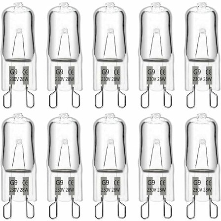 G9 halogenpære 28W 230V, 370LM 2700K varm hvit dimbar, G9 kapselpærer, for lysekroner, landskapslys, vegglamper, skapbelysning, pakke på 10