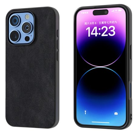 iPhone 16 Pro Max Skal PU-Läder med Fullt Skydd - Svart Ram Fodral