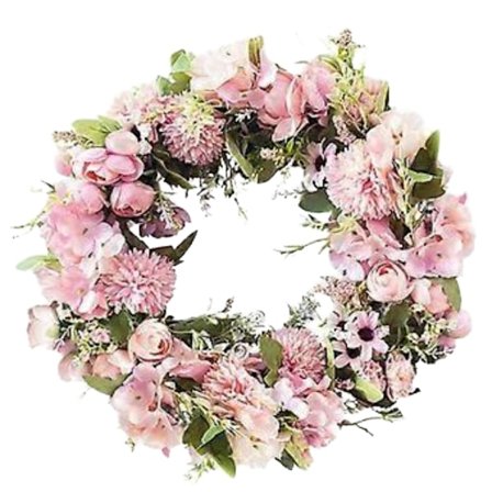 Realistiset käsintehdyt vaaleanpunaiset seppeleet etuoveen, ikkunaan, häihin, seinäkoristeeksi - 43 cm keinotekoiset oviseppeleet