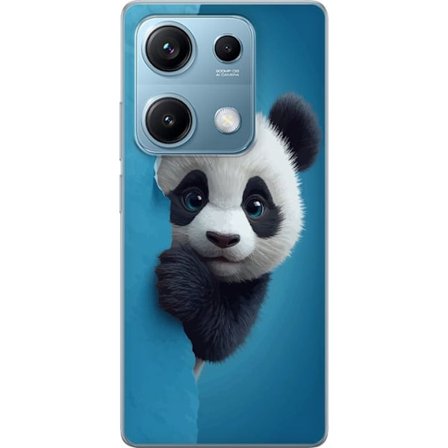 Kompatibelt Mobilskal till Xiaomi Xiaomi Redmi Note 14S Söt panda som tittar fram genom papper i mjuk 3D-illustration