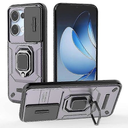 Til Oppo Reno13 5g (global) Etui Pc Tpu Støtteben Telefonbeskytter Med Linsebeskyttelse - Sort