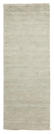 Plain (Single Colored) Small Handloom Fringes Rug - Light Green/Grey 80X200 Wool, Classic Style