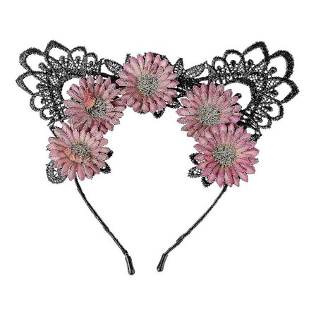 1 st. Spetsade Kattungeöron Hårband Mode Solros Hårband Sexiga Kvinnor Hårtillbehör För Halloween (gul)(Mörkröd)