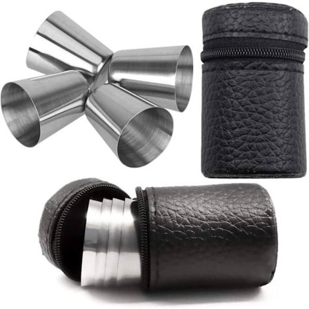 4 stk. 30 ml rustfrit stål shotglas Ubrækkelige vinglas Schnapps kopper med 1 stk. bærbar sort læderetui sæt